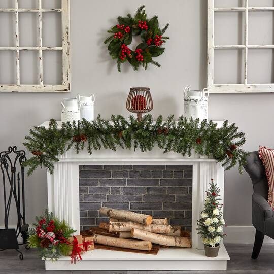 19" Magnolia Leaf, Berry & Pine Artificial Wreath